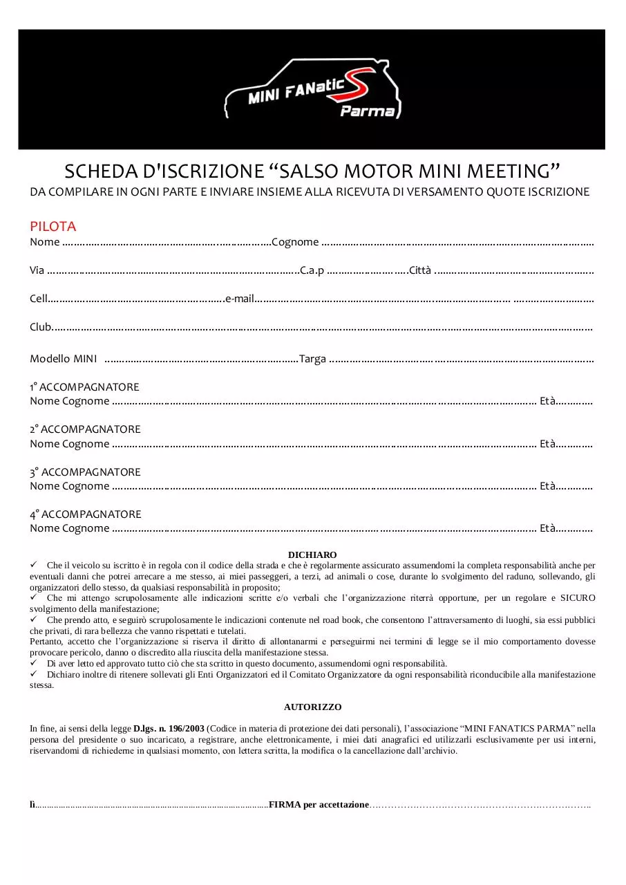 Document preview - SCHEDA DI ISCRIZIONE RADUNO.pdf - Page 1/1