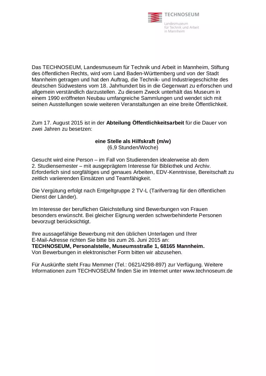 Document preview - Stellenausschreibung Hilfskraft  ÖA  2015.pdf - Page 1/1