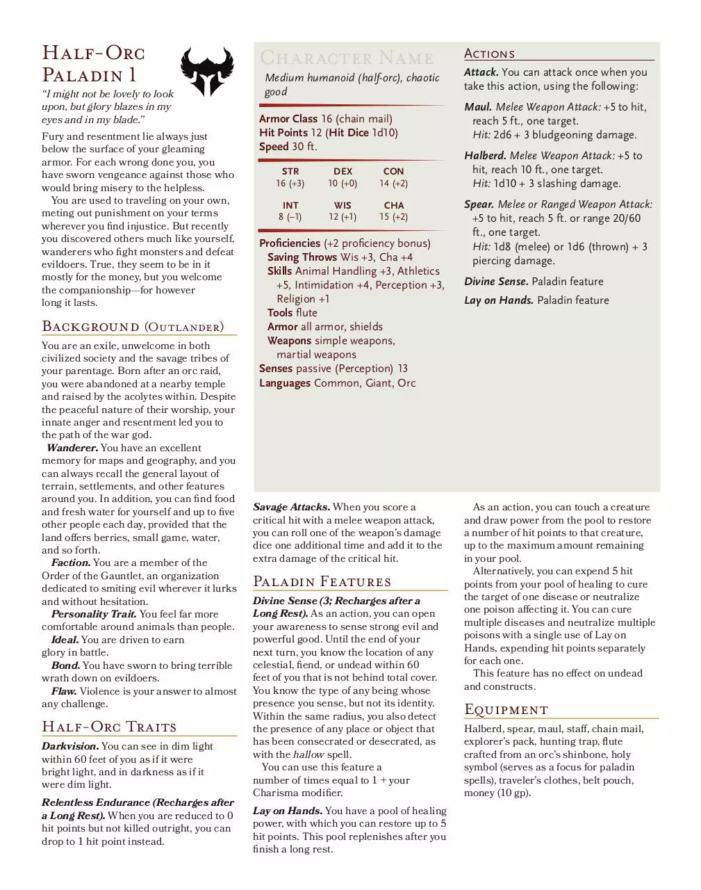 Document preview - Half-orc Paladin 1.pdf - Page 1/1