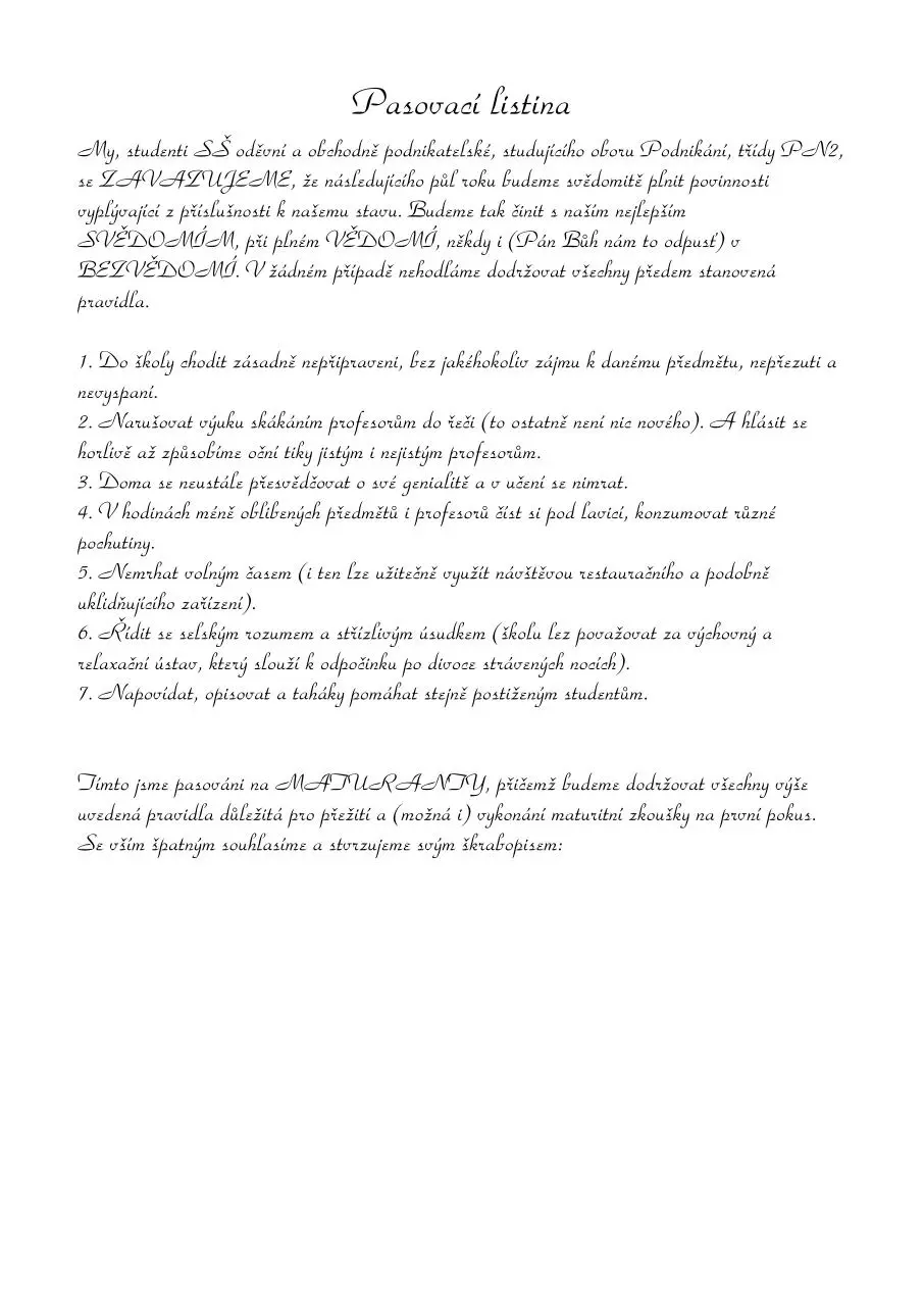 Page 1 of 1, Pasovací listina