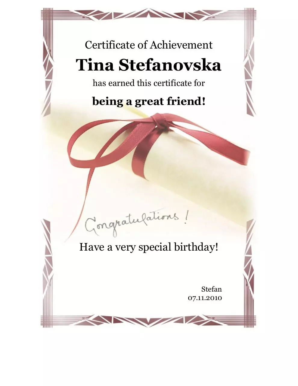 Page 1 of 1, certificate