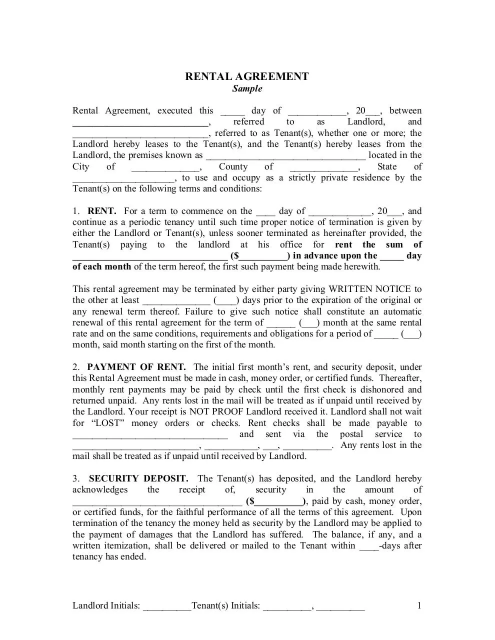 Page 1 of 9, Rental Agreement v2