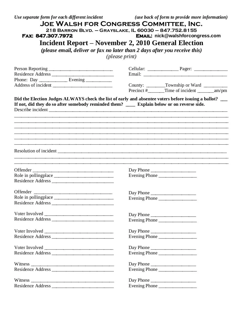 Page 1 of 1, walsh incident report