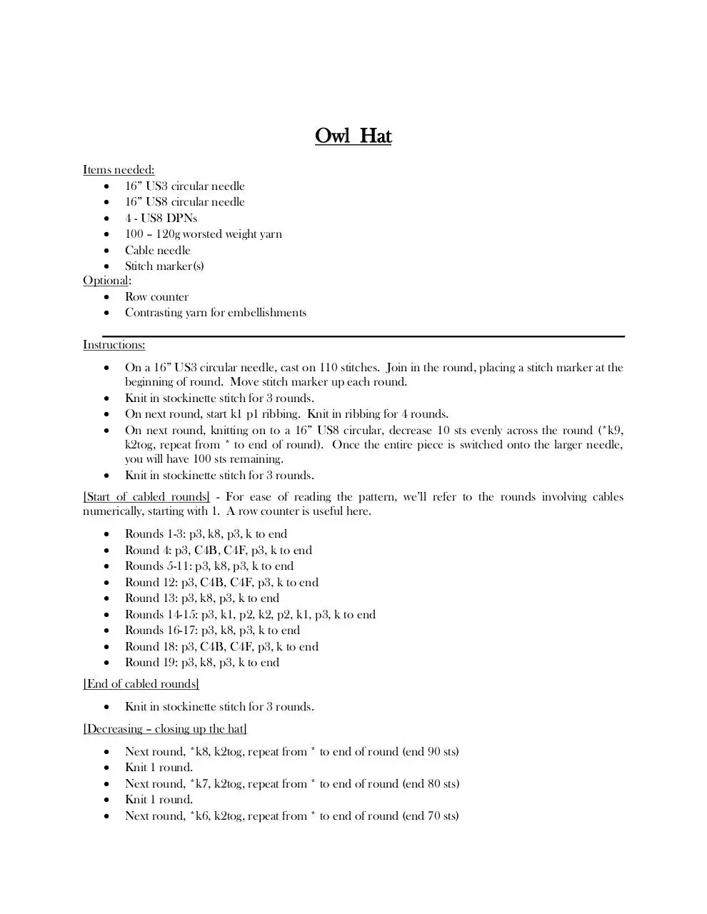 Page 2 of 3, Owl Hat