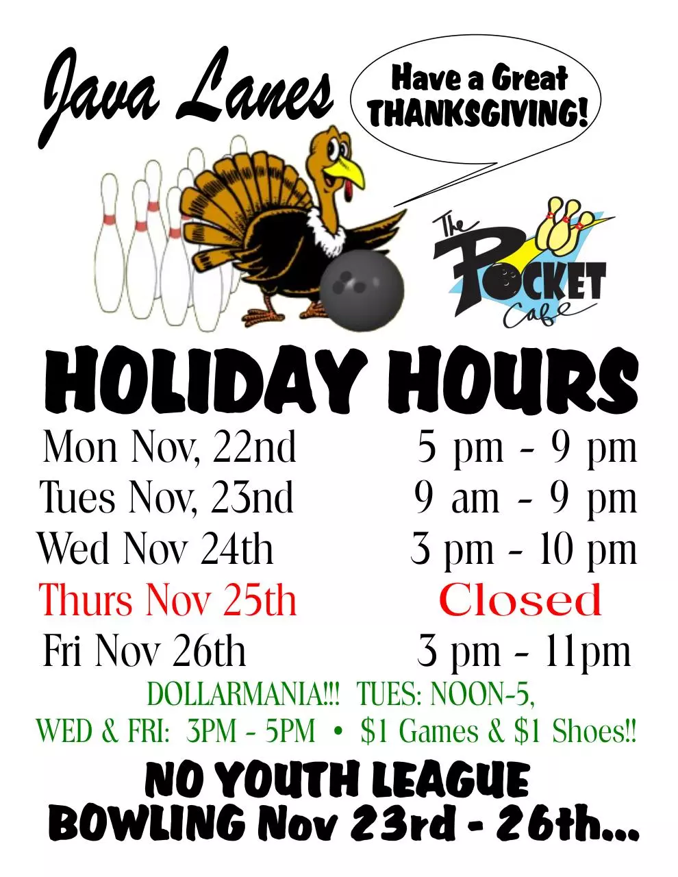 Page 1 of 1, THANKSGIVING WEEK HOURS