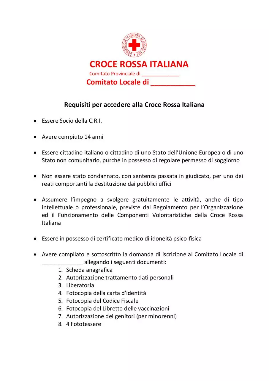 Page 1 of 8, Modulo Iscrizione CRI