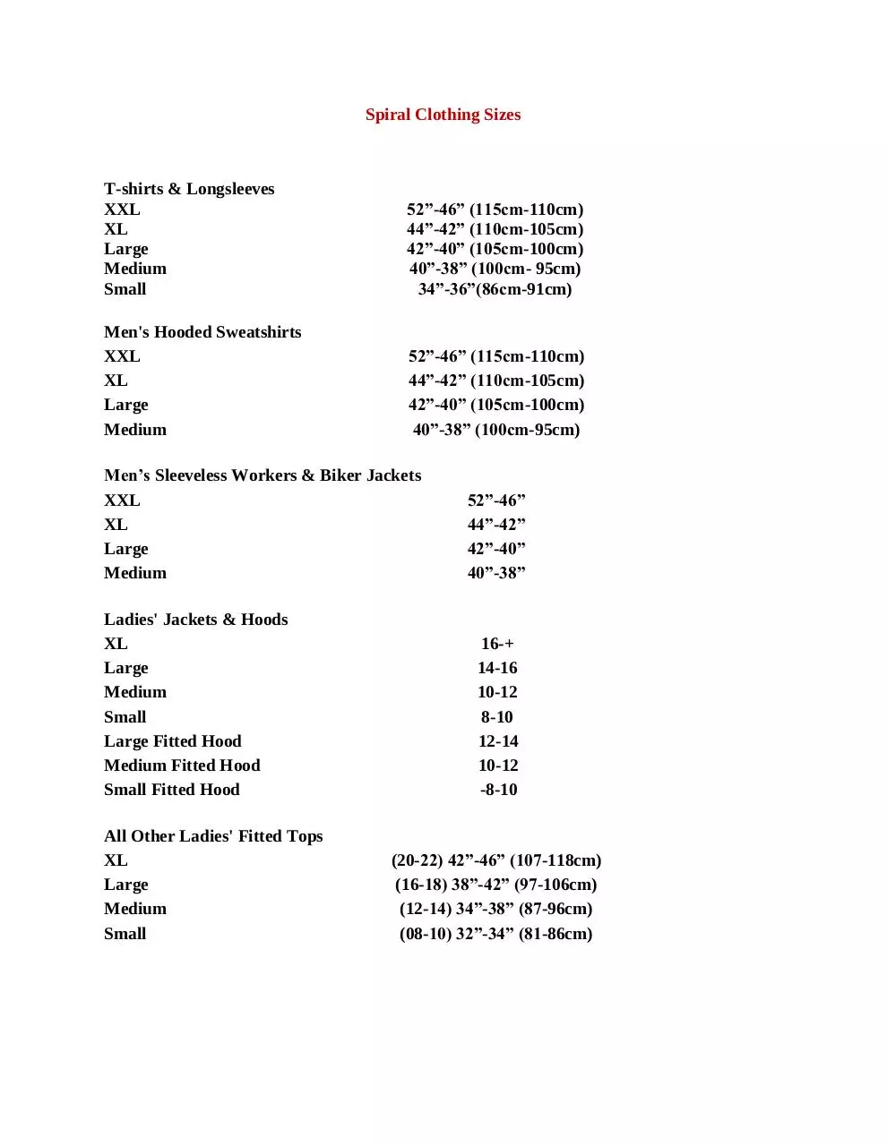 Page 1 of 4, sizing guide