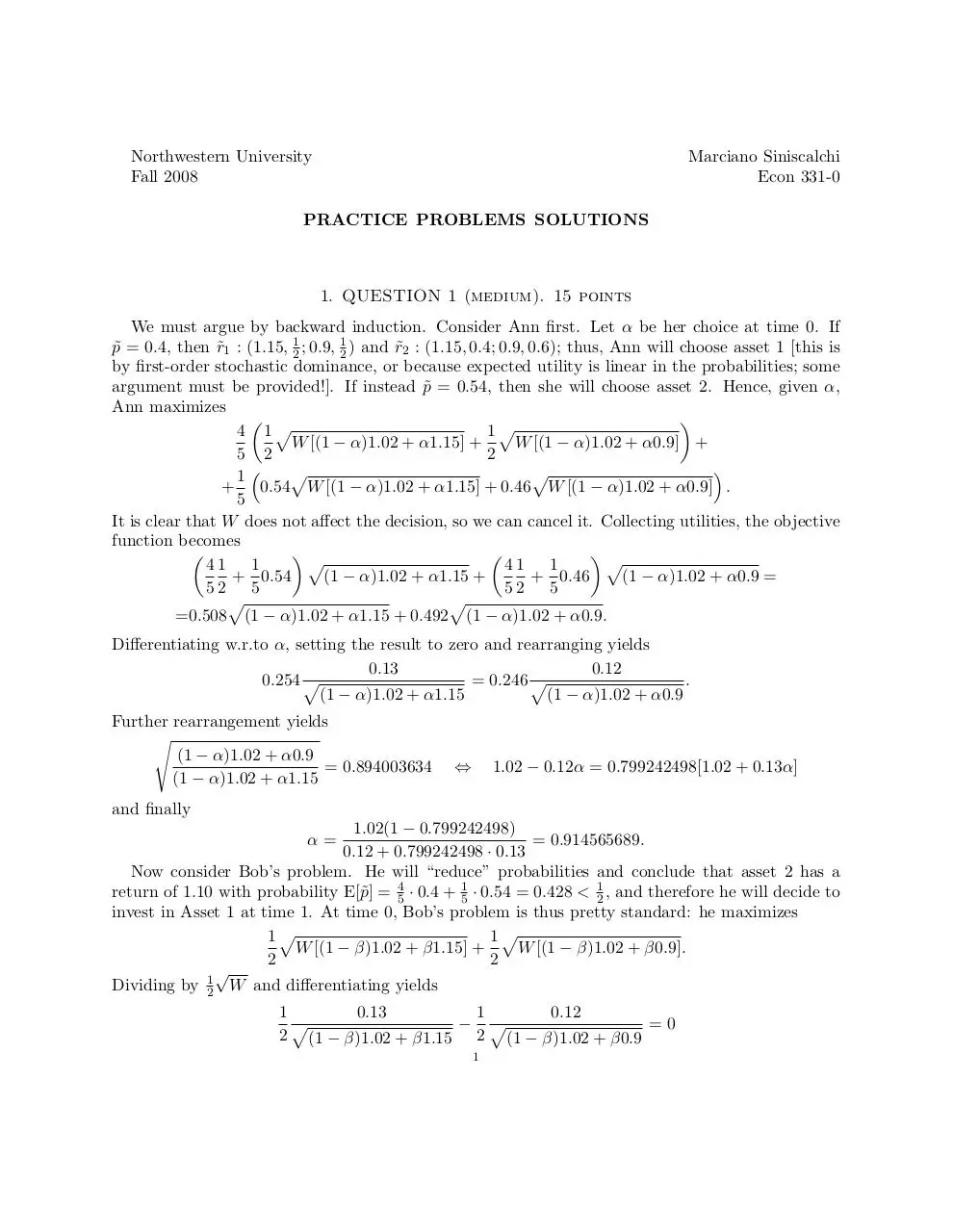 Page 1 of 5, eco331 practice finals solutions