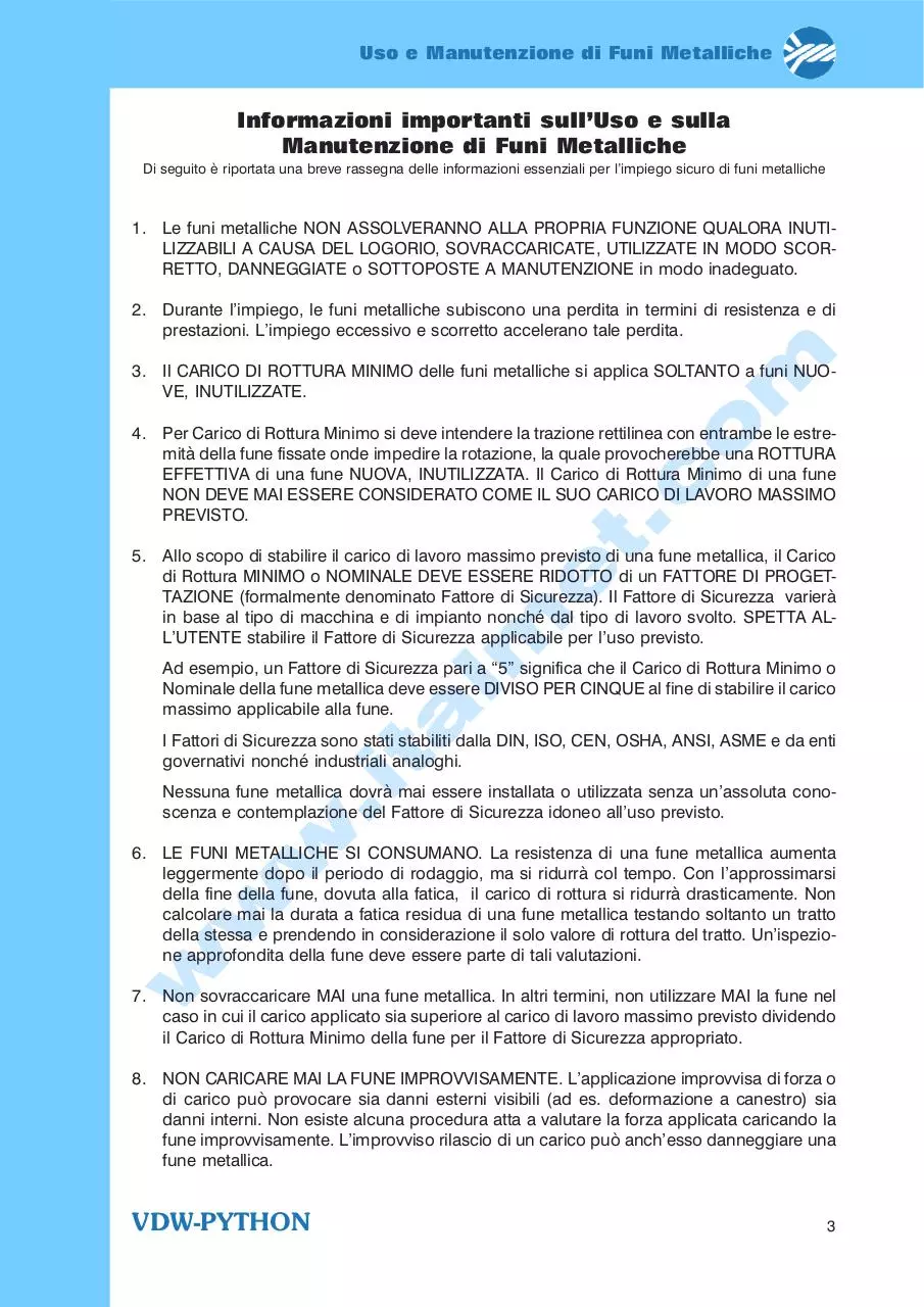 Page 4 of 42, Uso e Manutenzioni FUNI METALLICHE