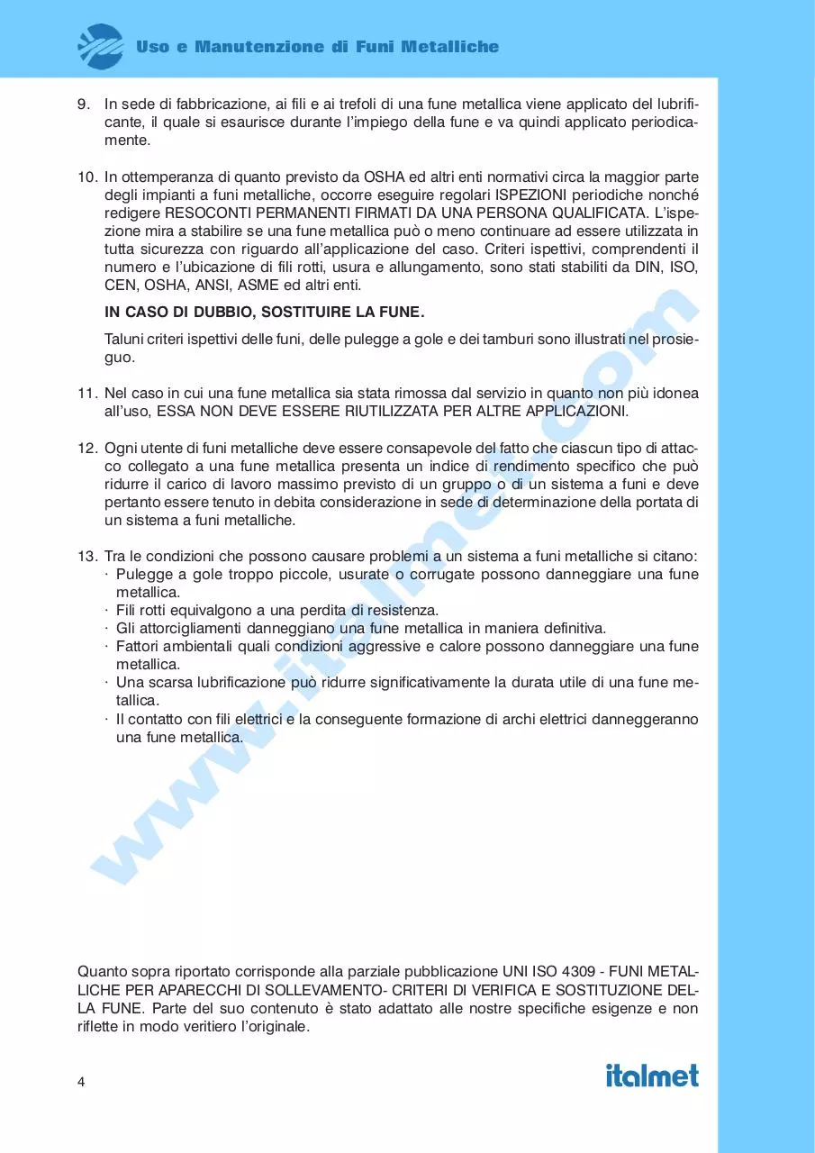 Page 5 of 42, Uso e Manutenzioni FUNI METALLICHE