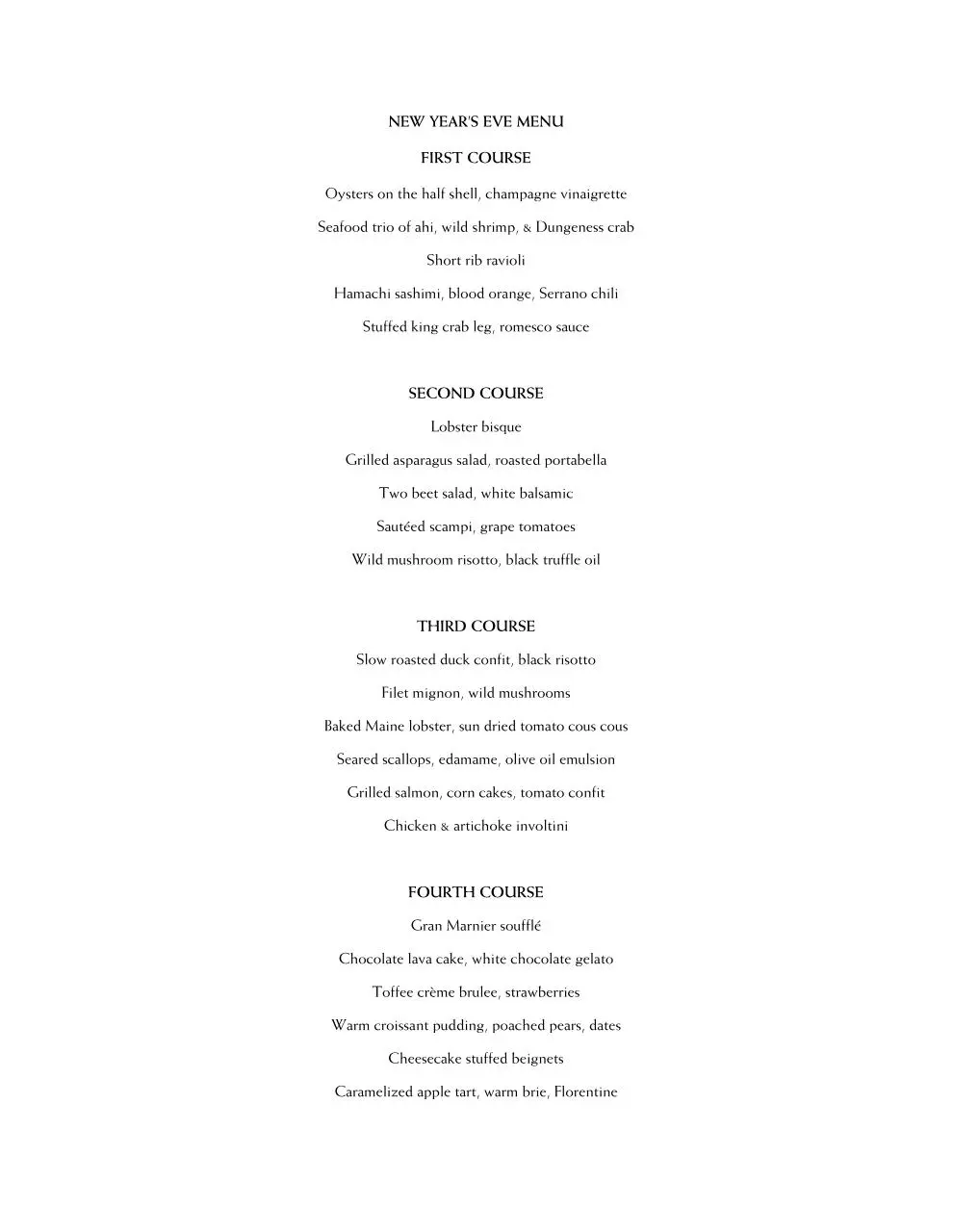 Page 1 of 1, nye menu 2010 1