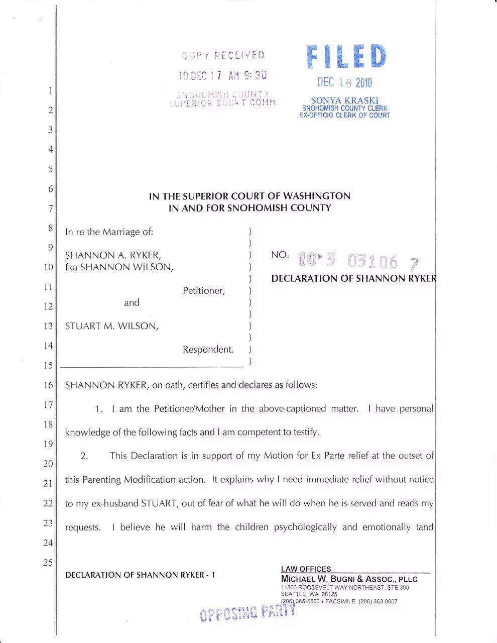 Page 1 of 17, Declaration of shannon ryker