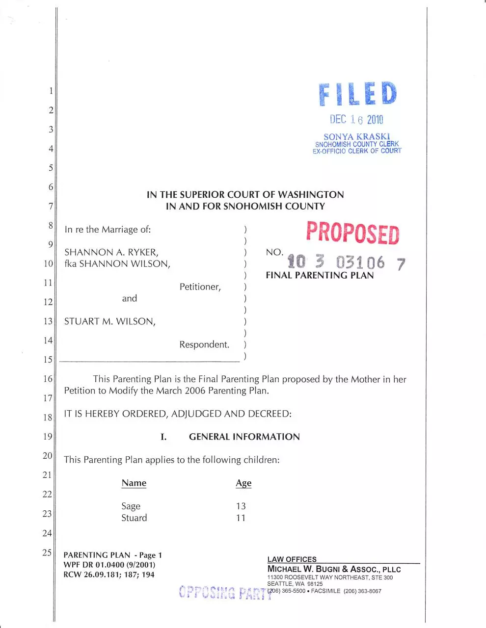 Page 1 of 14, Parenting plan proposed