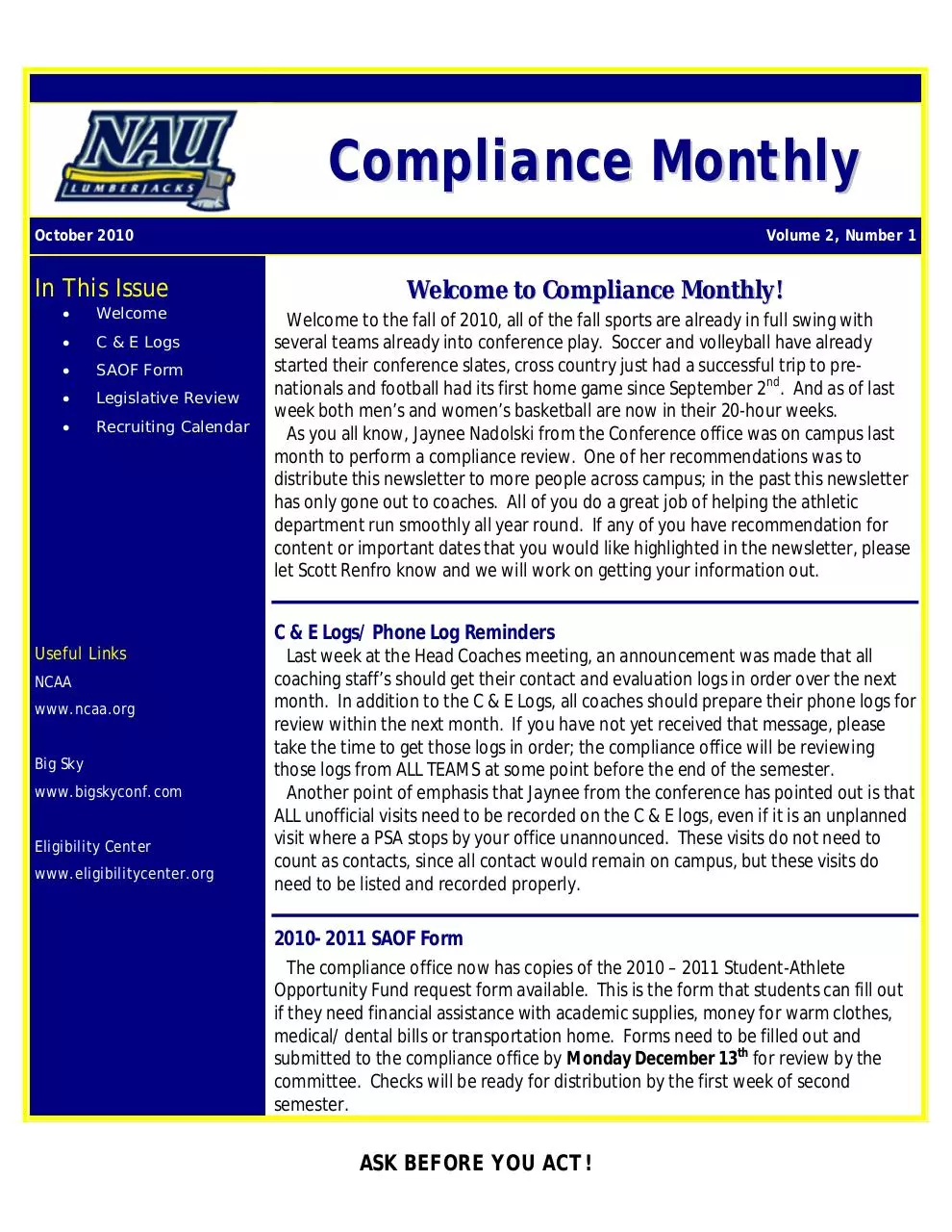 Page 1 of 2, Compliance Monthly October2010