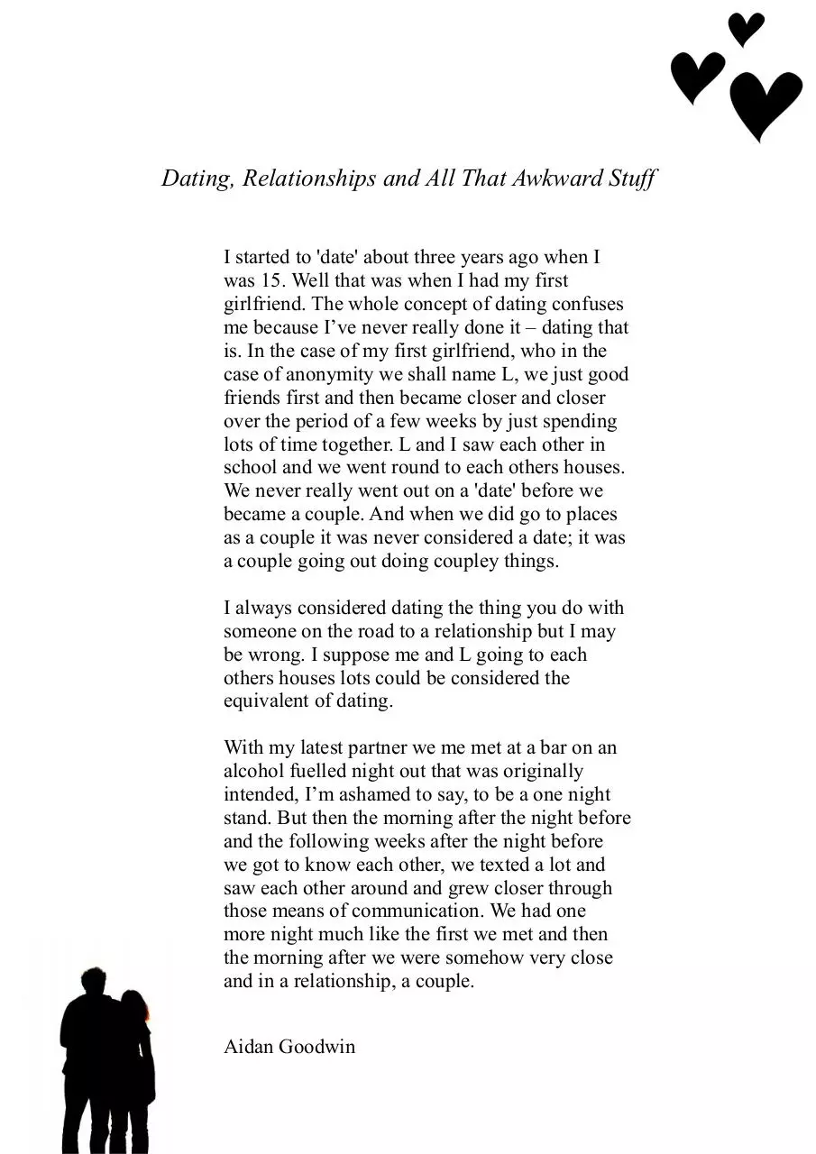 Page 1 of 1, Dating, Relationships and all that awkward stuff