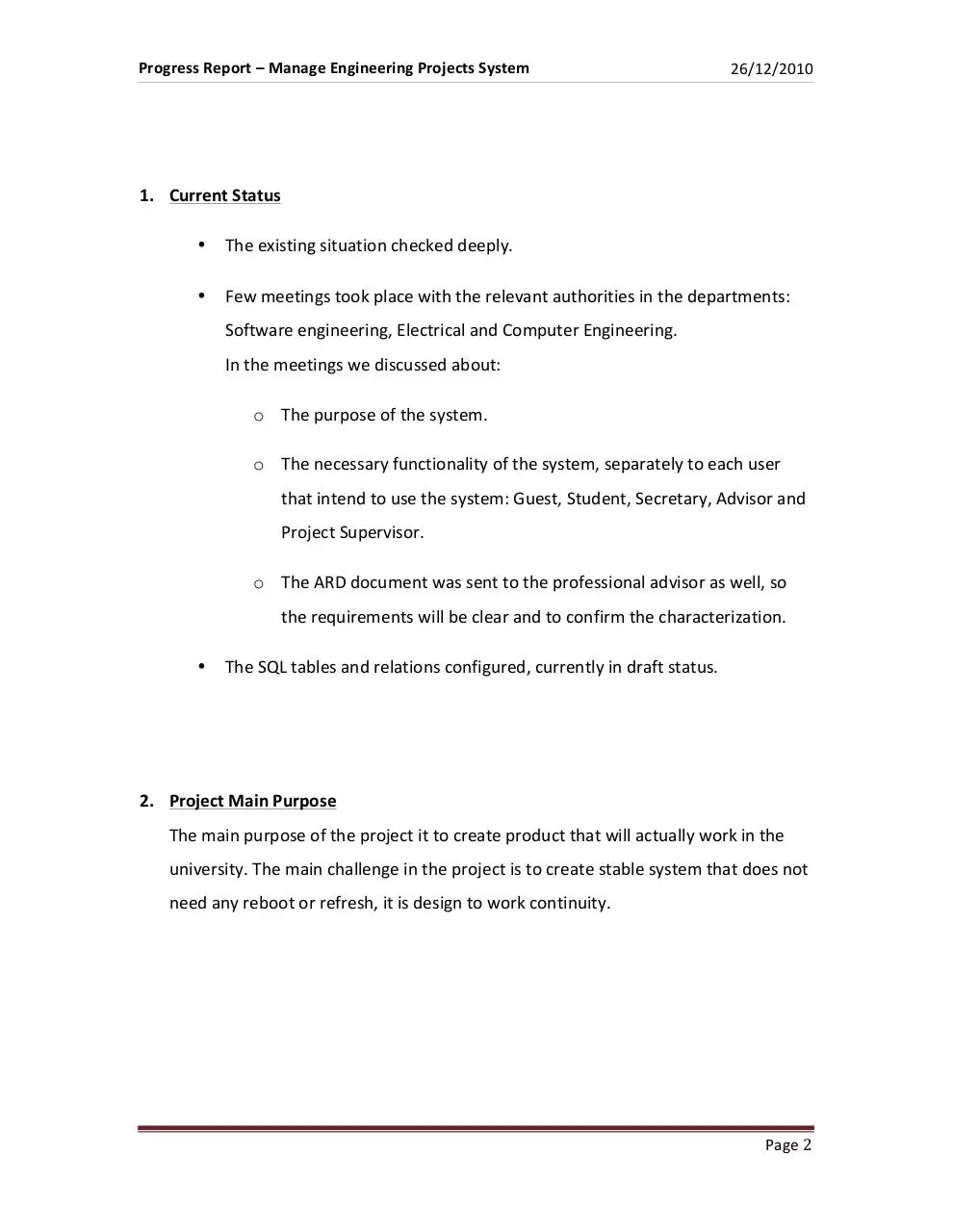 Page 2 of 3, Progress Report 28 12 2010