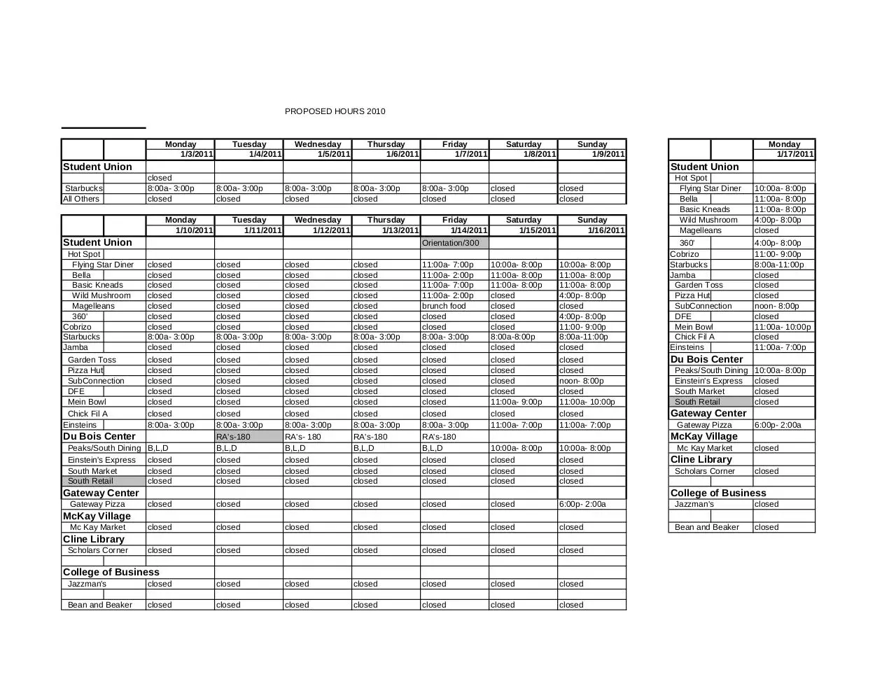 Page 1 of 1, Dining WinterBreakHours