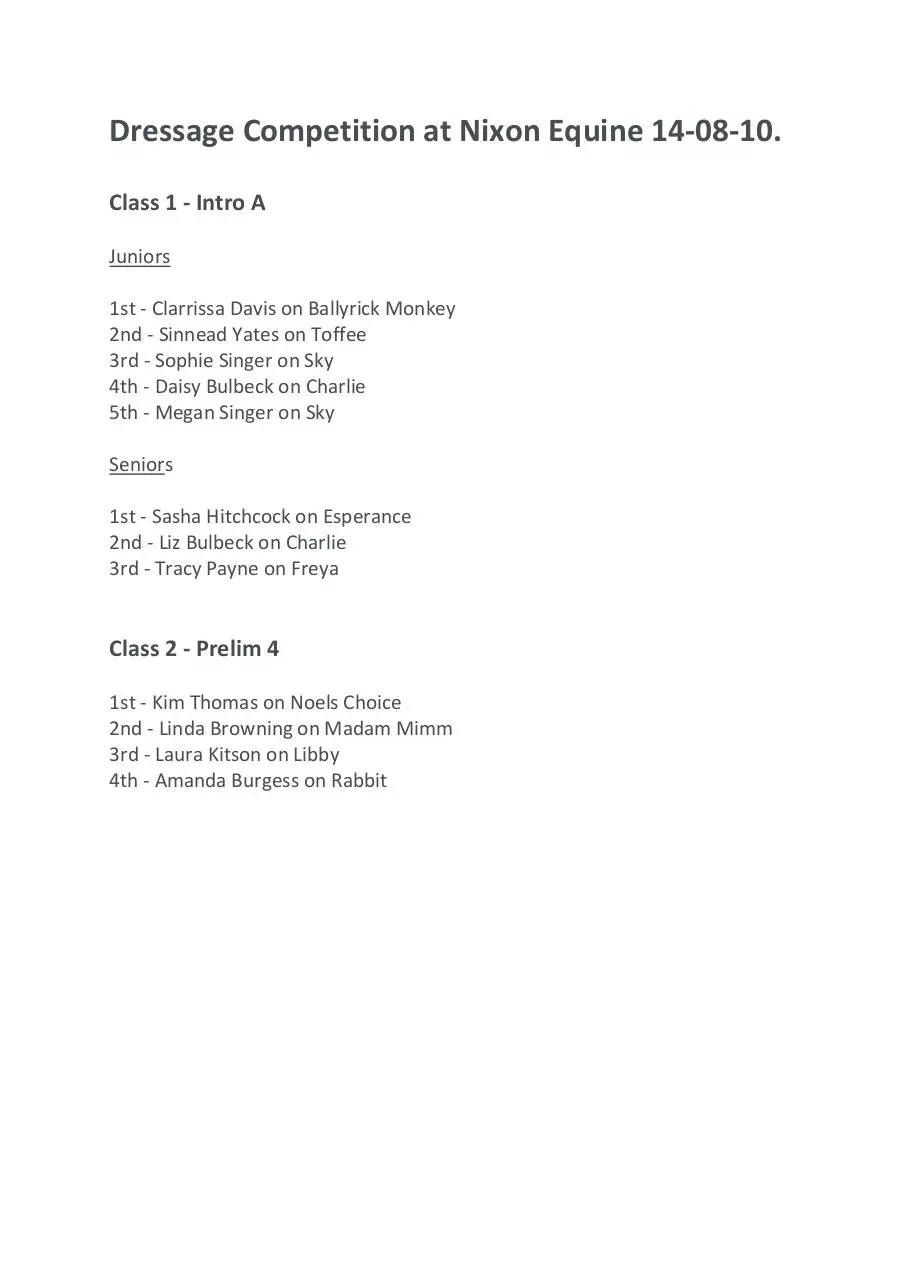 Page 1 of 1, Dressage Competition At Nixon Equine 14 08 10