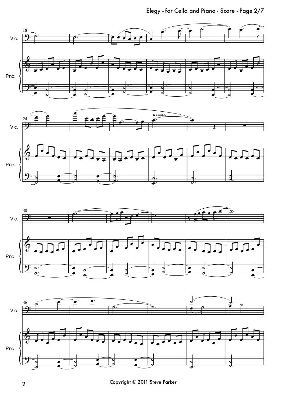 Page 2 of 7, Elegy for Cello and Piano