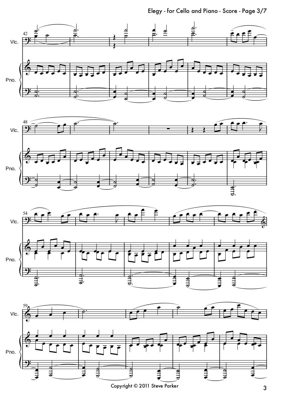 Page 3 of 7, Elegy for Cello and Piano