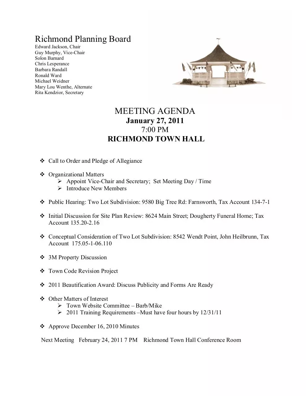 Page 1 of 1, 1 27 11 Agenda