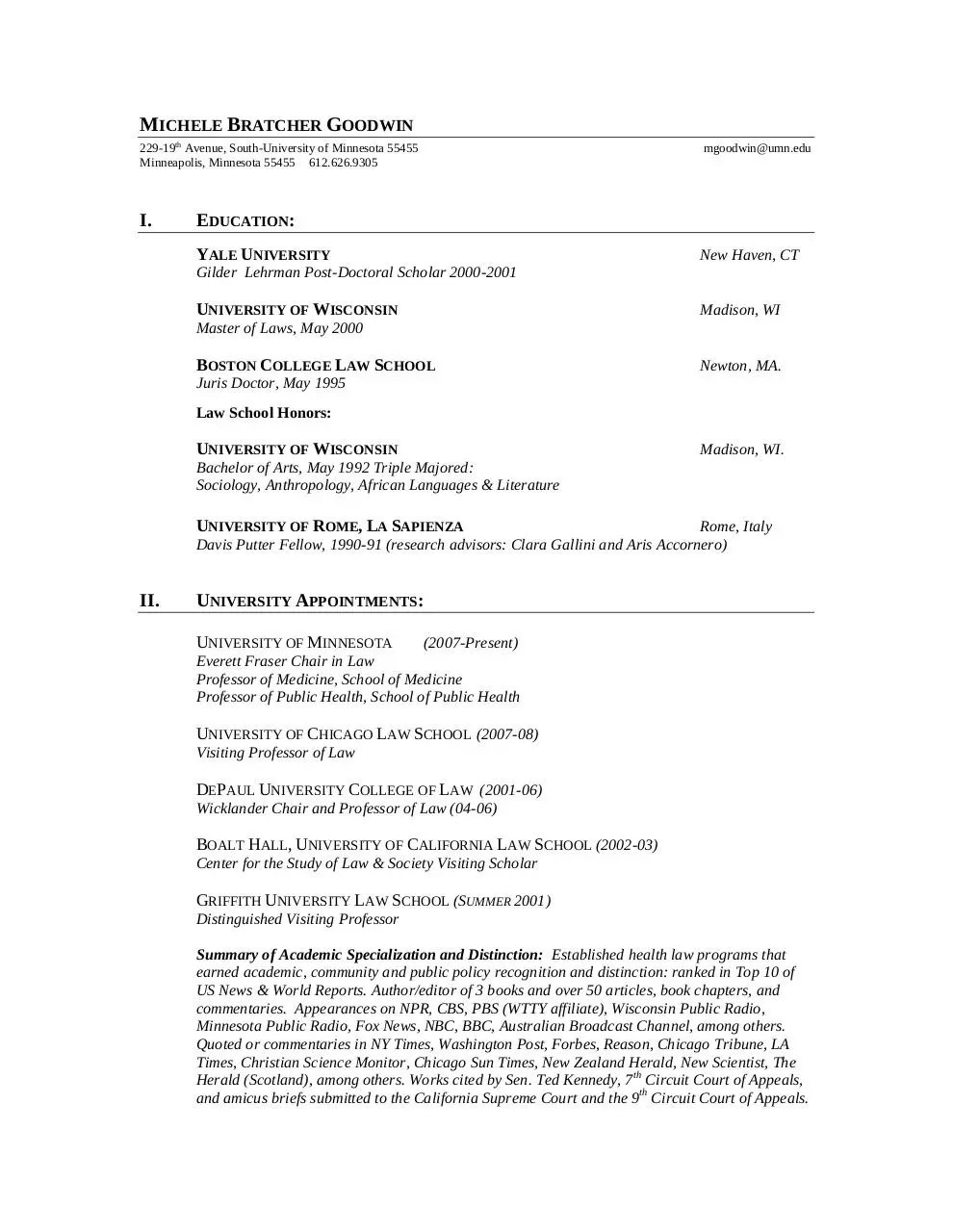 Page 1 of 17, Goodwin,Michele CV