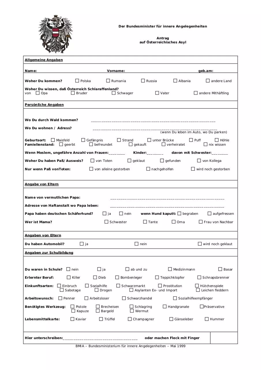 Page 1 of 1, Oesterreich Asylformular