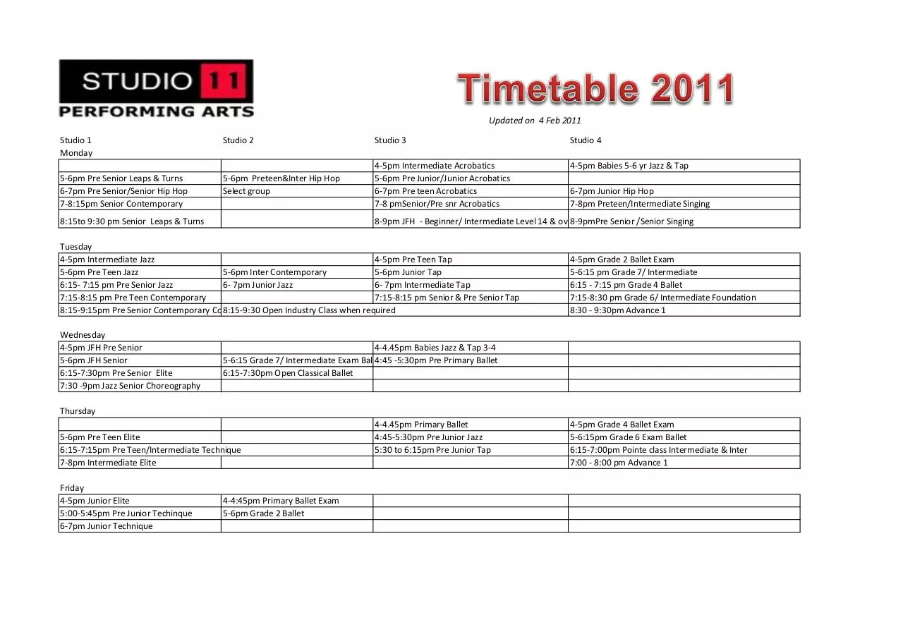 Page 1 of 1, S11Timetable 2011 Version 3