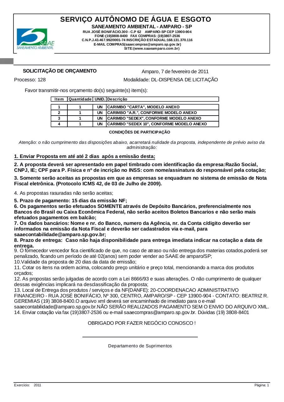 Page 1 of 2, orçamento de carimbos