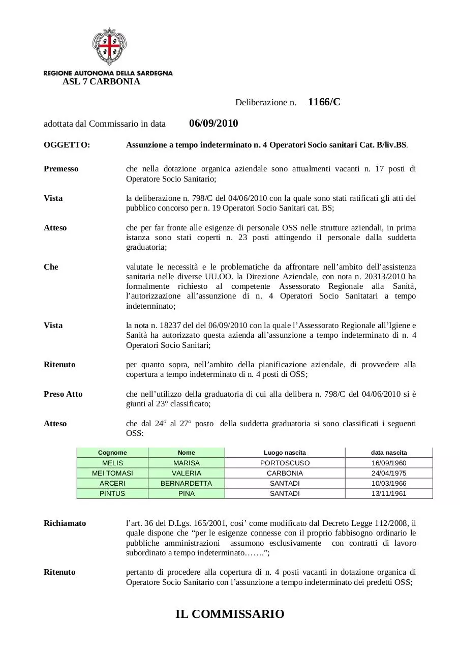 Page 1 of 3, assunzione n 4 operatori socio sanitari carbonia