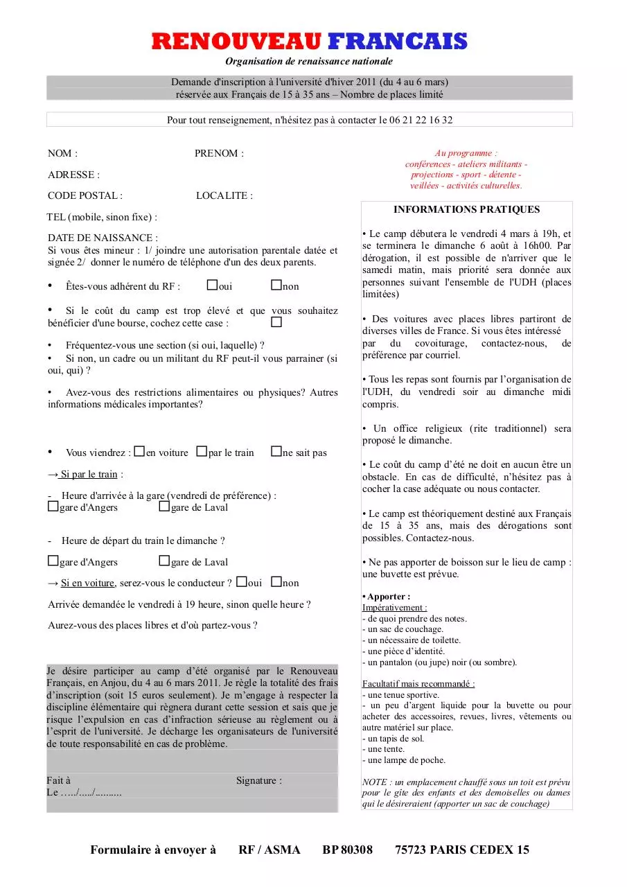 Page 1 of 1, Bulletin UDH 2011