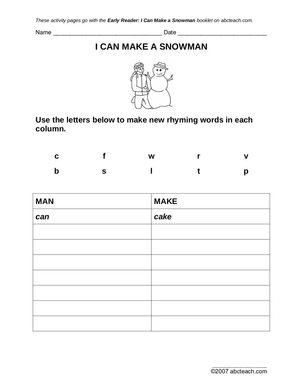Page 1 of 5, activity cansnowman primary