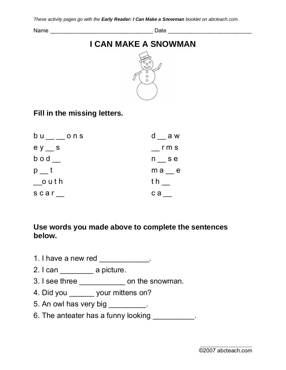 Page 2 of 5, activity cansnowman primary