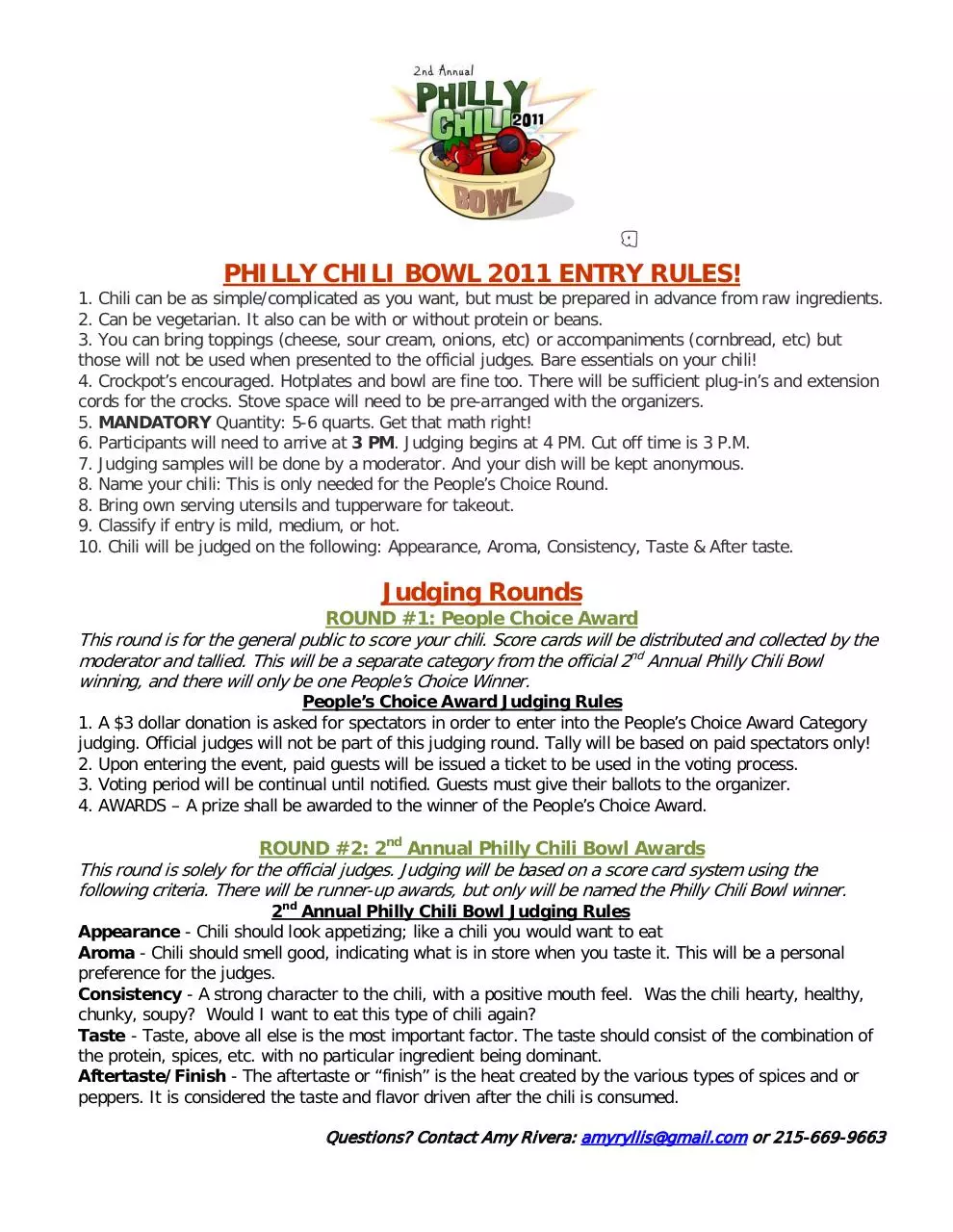 Page 1 of 1, PHILLY CHILI BOWL 2011RULES