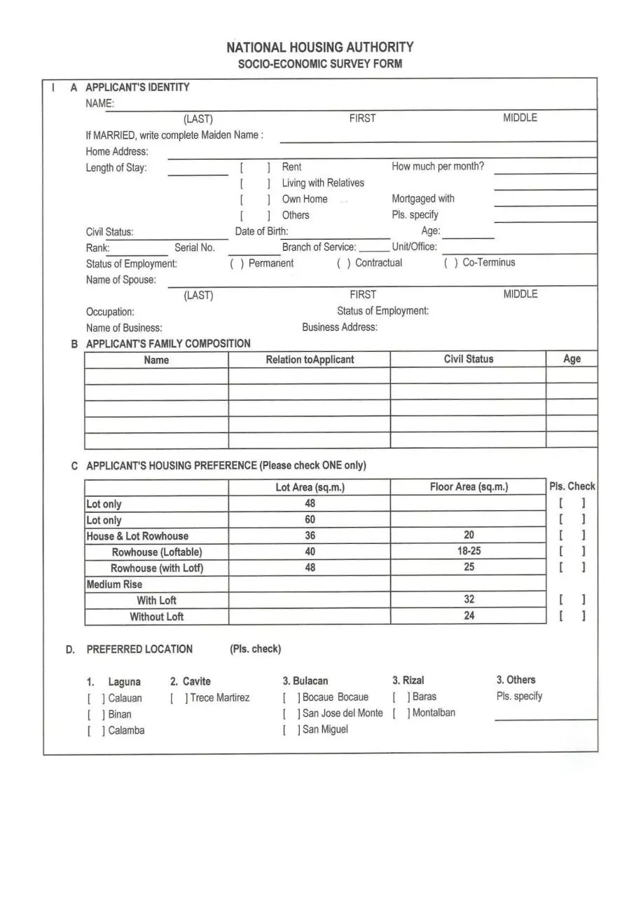 Page 1 of 2, NHA Survey Form