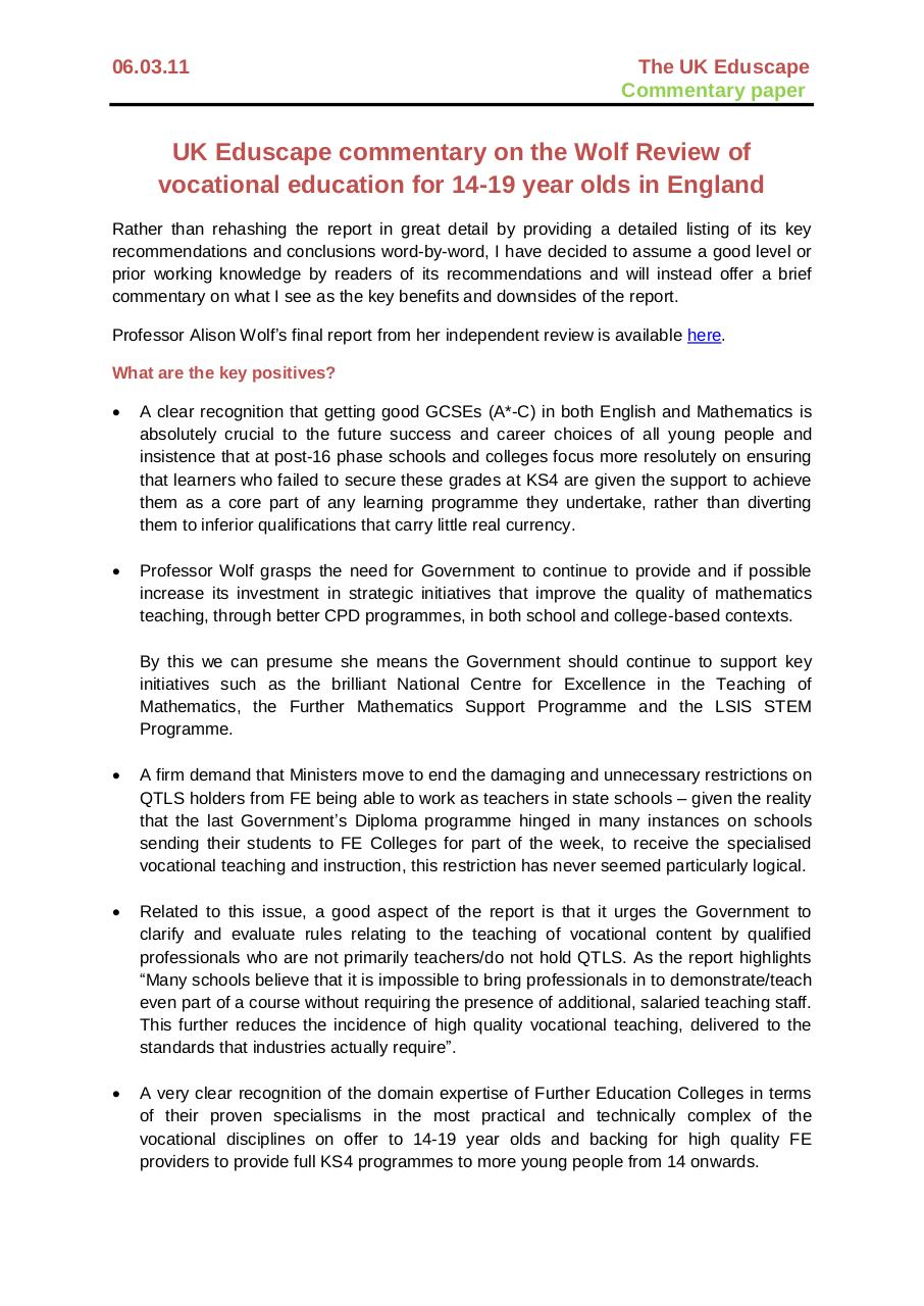Document preview UK Eduscape commentary on the Wolf Review.pdf - page 1/3