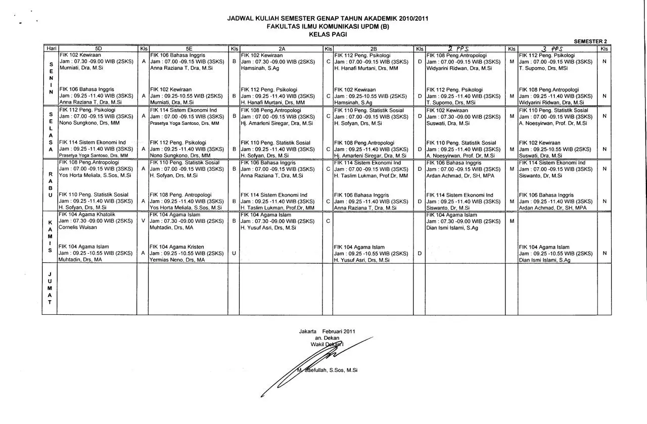 Page 1 of 4, JADWAL KULIAH PAGI