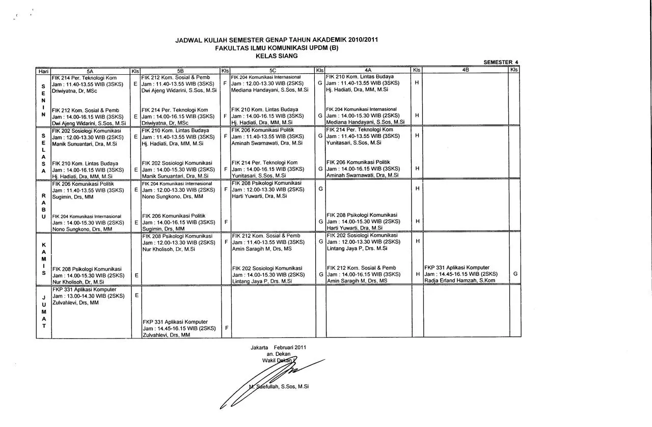 Page 2 of 4, JADWAL KULIAH SIANG
