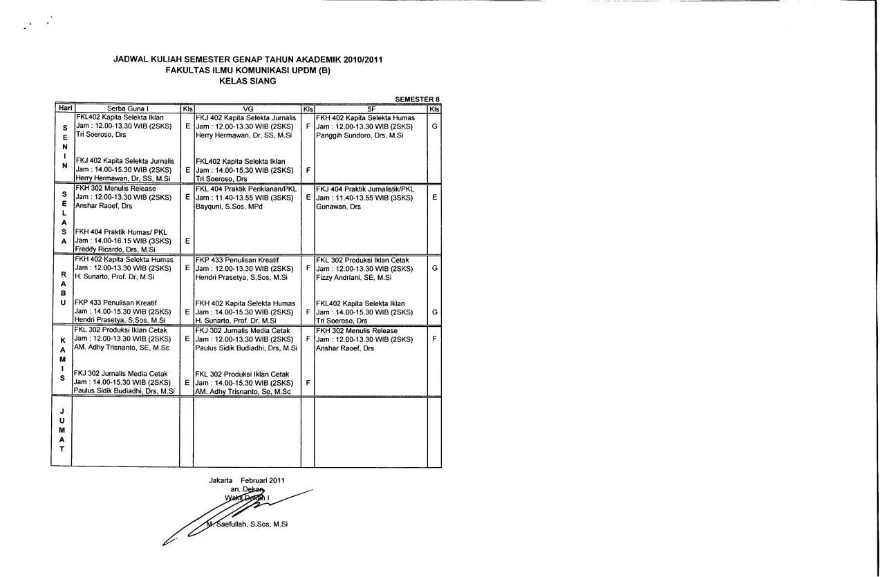 Page 4 of 4, JADWAL KULIAH SIANG