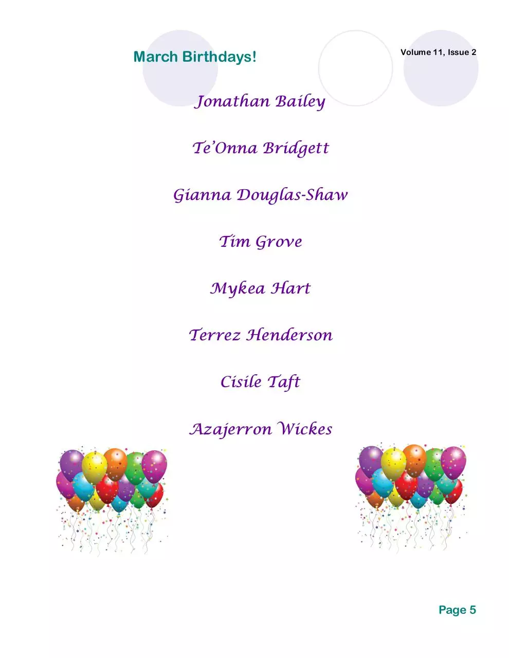 Page 5 of 6, March 2011 Newsletter