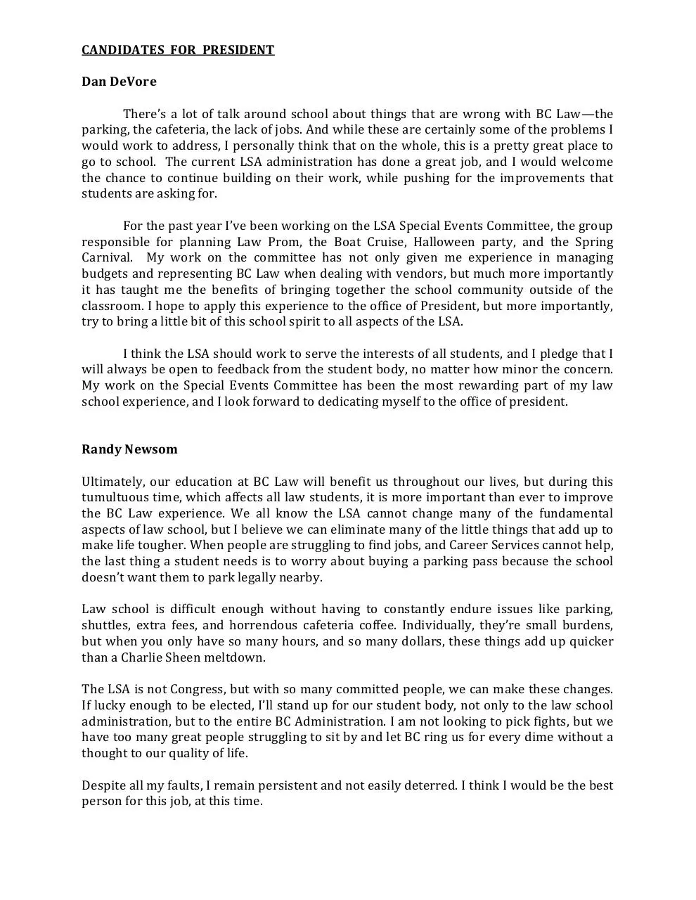 Page 1 of 9, CANDIDATE STATEMENTS updated