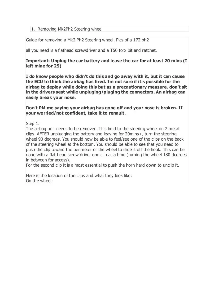 Page 1 of 8, Removing Mk2Ph2 Steering wheel