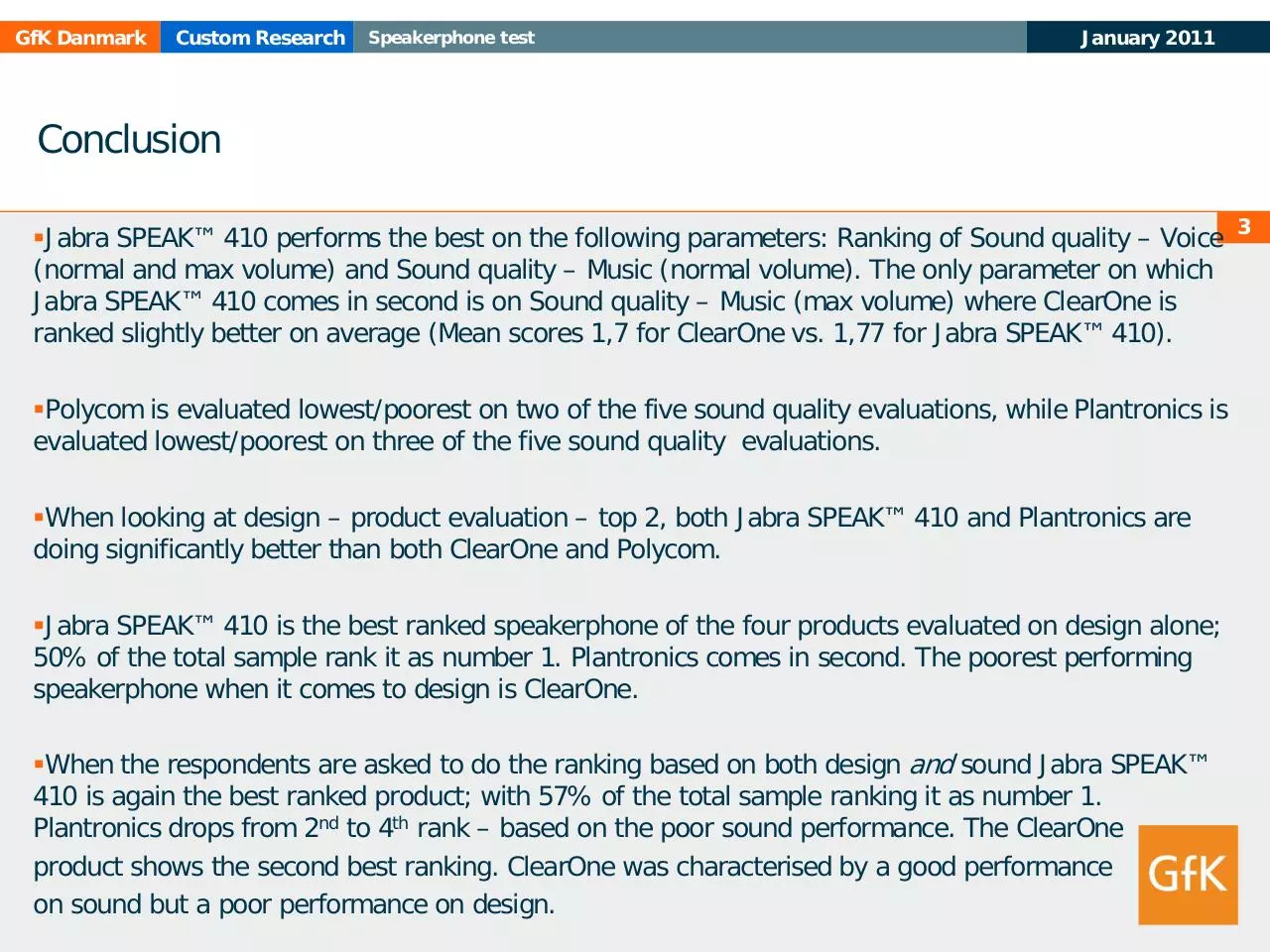 Page 3 of 15, GfK Speakerphone Study Jan2011