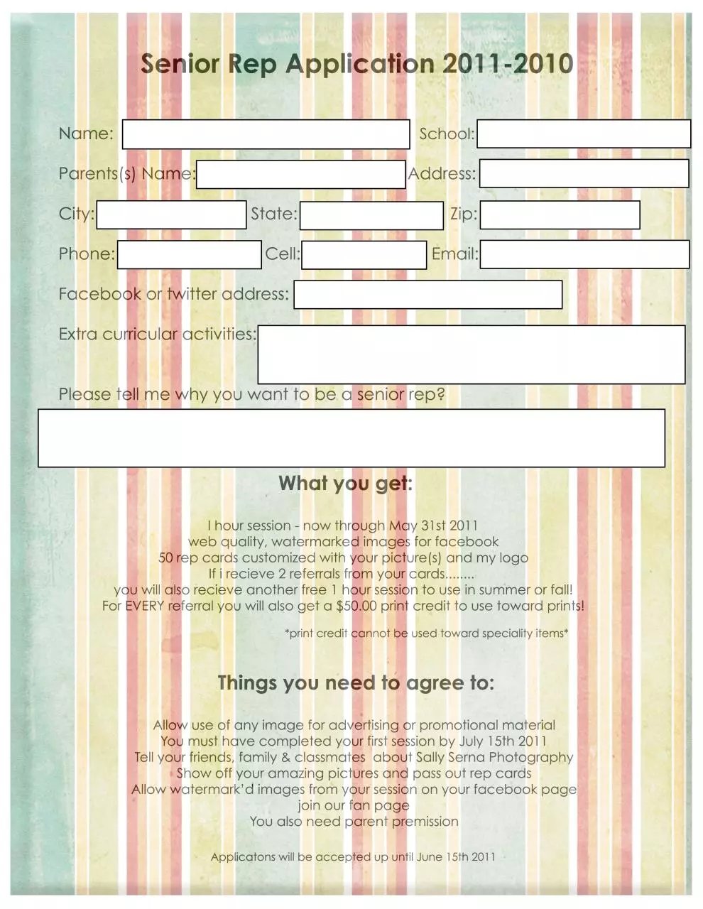 Page 1 of 1, senior rep application