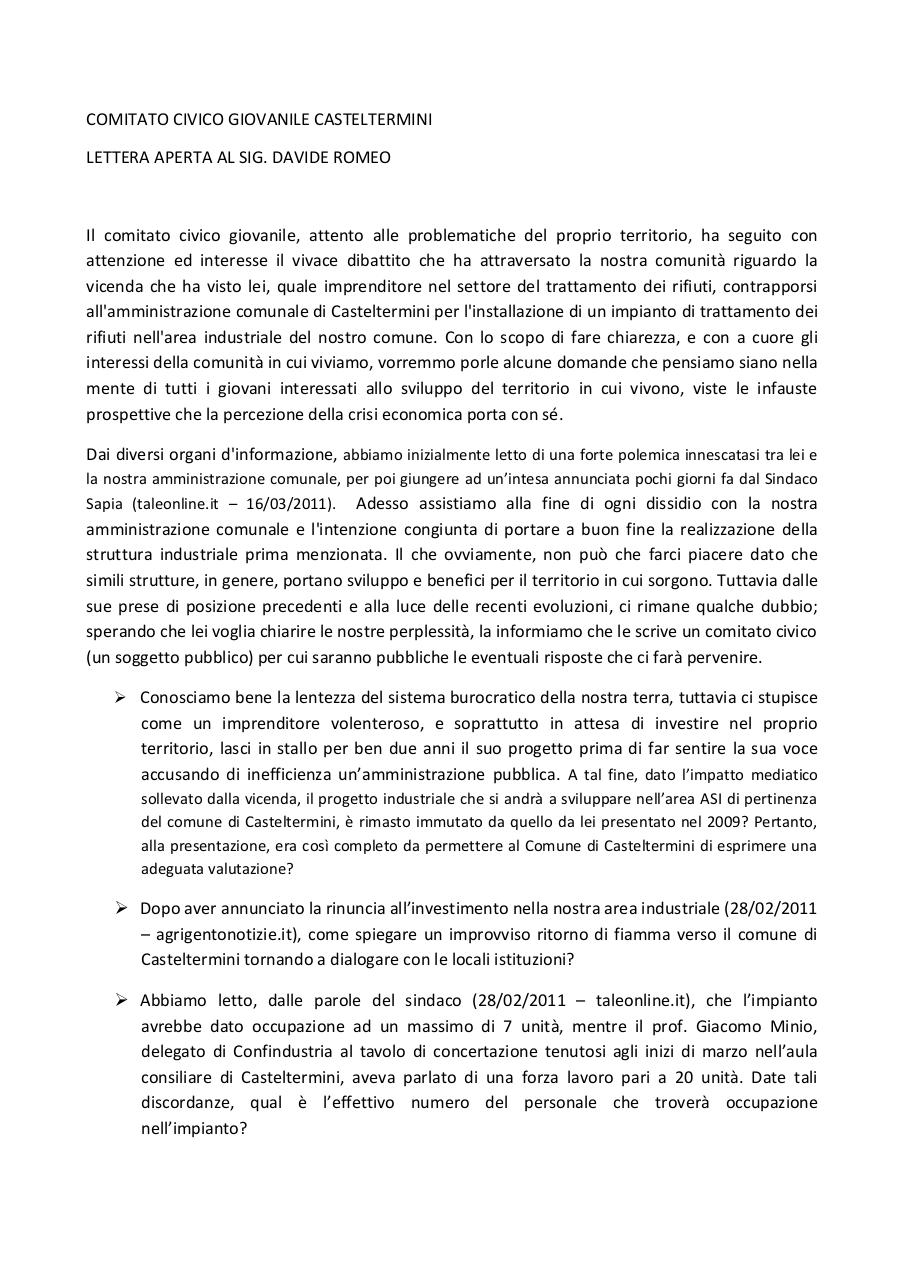 Document preview COMITATO CIVICO GIOVANILE romeo.pdf - page 1/2
