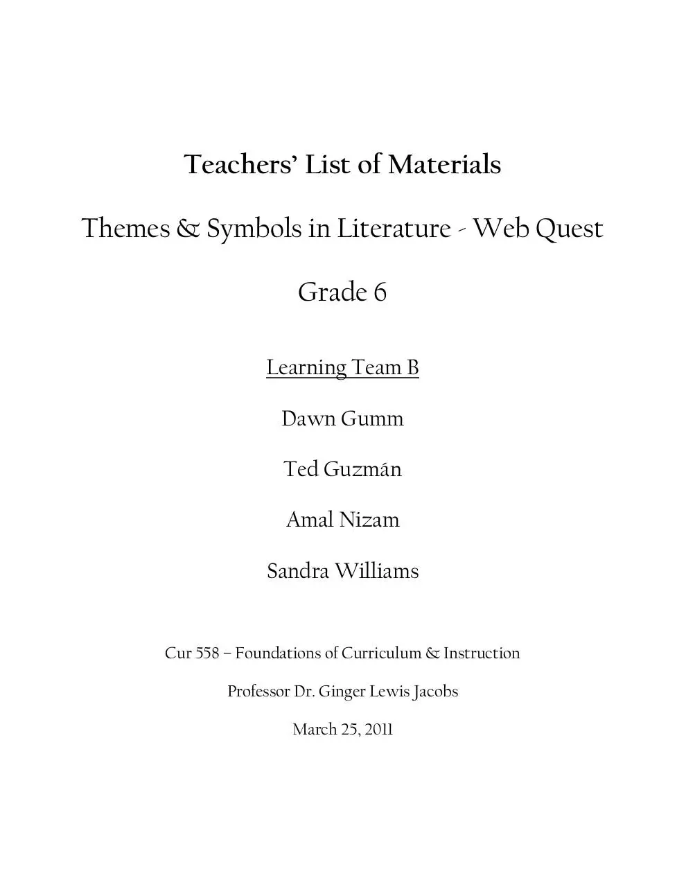 Page 1 of 2, Teachers' List of Materials PDF