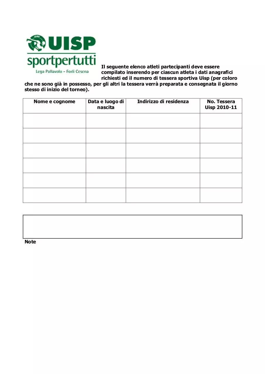 Page 2 of 2, VOLLEY D'A...MARE Cesenatico Giugno 2011 Modulo iscrizione