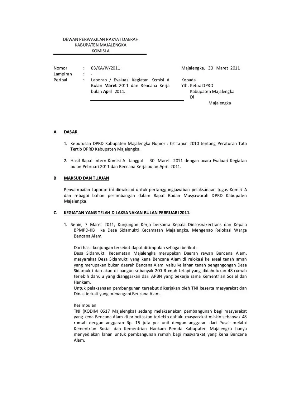 Page 1 of 4, Laporan Komisi A Maret 11