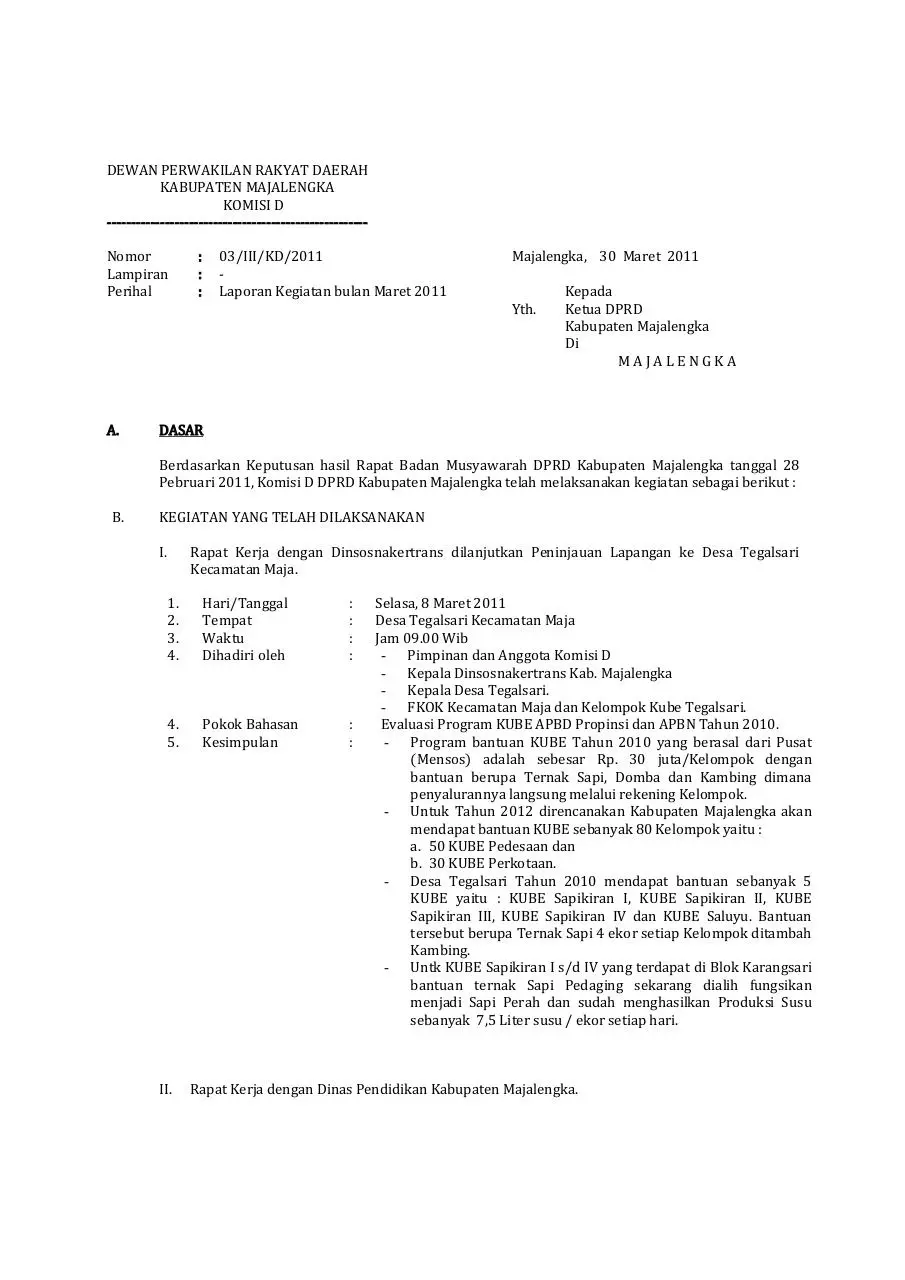Page 1 of 3, laporan komisi D Maret 11