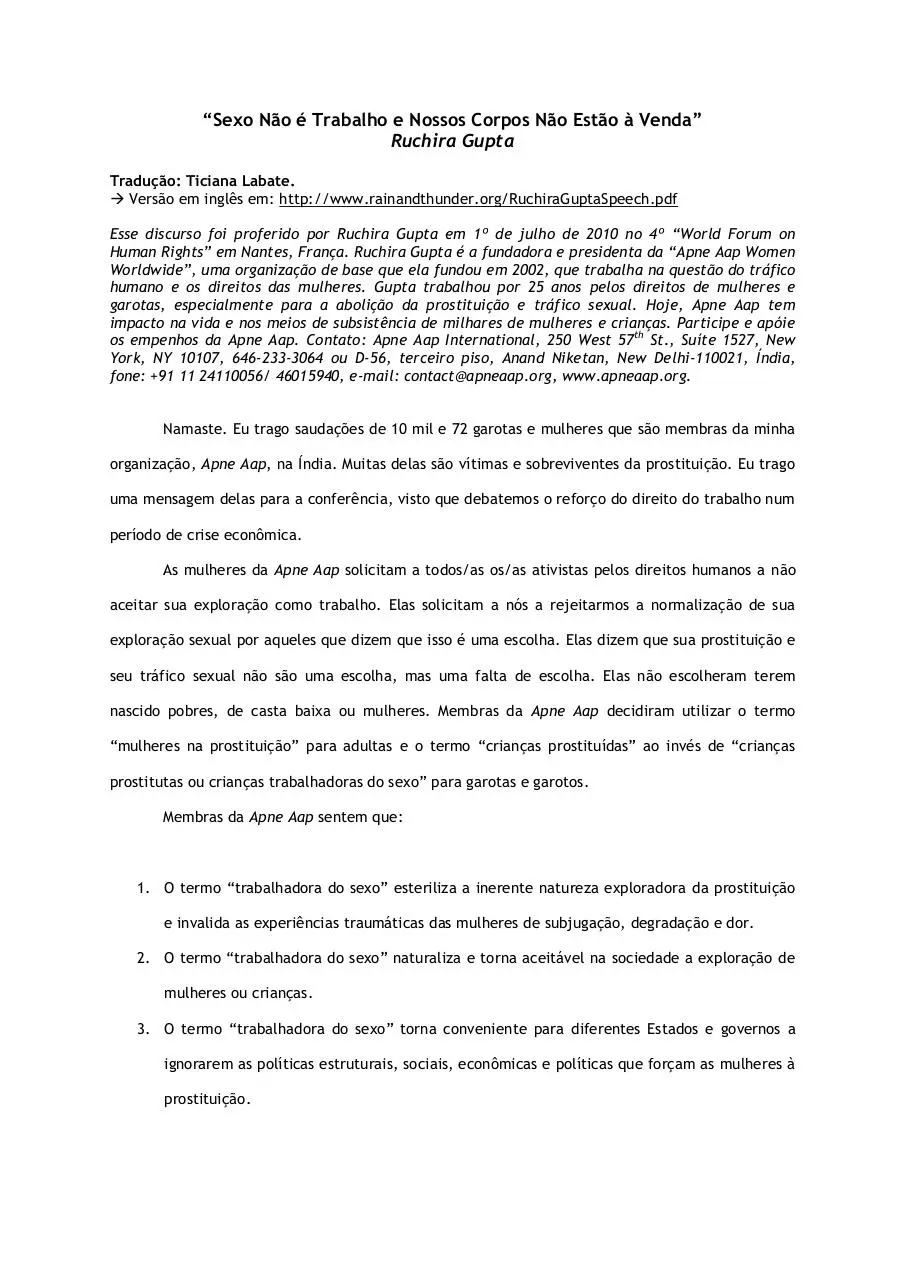 Page 1 of 7, Sexo Não é Trabalho